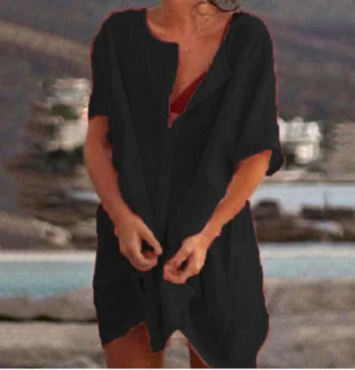 Cotton Women's Vintage Sexy Dress White Oversize Casual Beach Mini