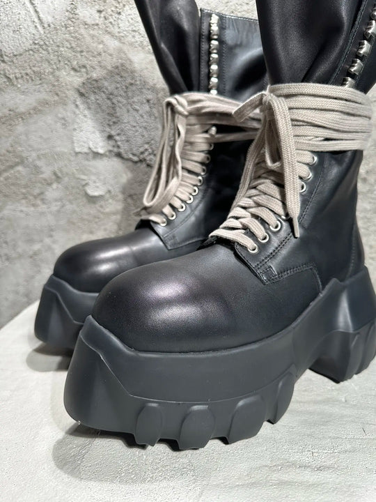 Men's High Top Shoes Platform Woman Sneakers Leather Lace Up Gothic Heels Luxury Vintage Trendy Designer Black Male Boots