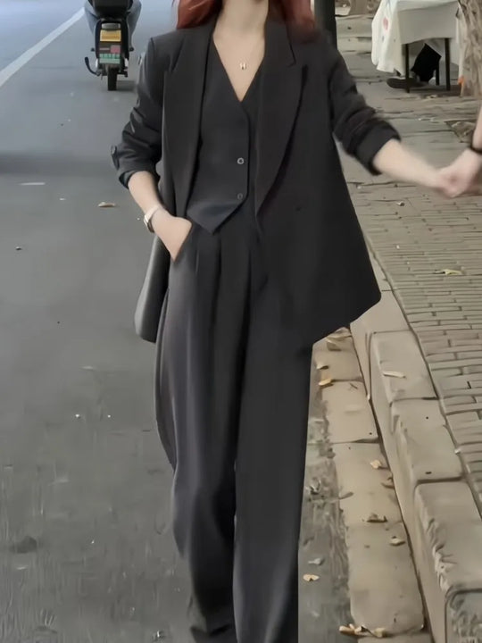 Korean Fashion Women Business Blazer 3 Pieces Set Elegant Casual