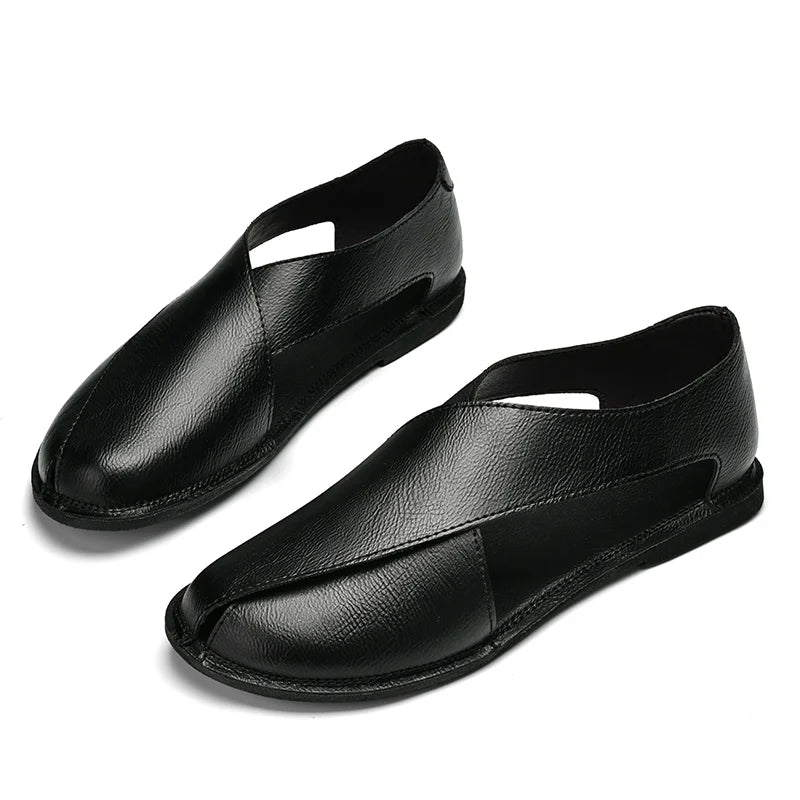 CLOHOO Men Sandals Summer Genuine Leather High Quality Roman Shoes Breathable Casual Non-Slip Male Slippers Free Shiping Shoes