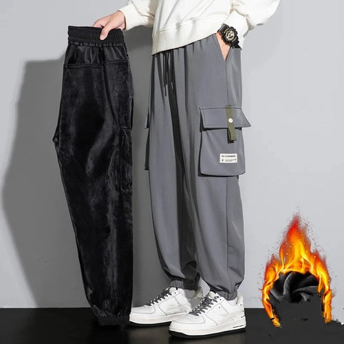 2023 Winter Men Y2k Vintage Baggy Pants Thicken Warm Pants Mens Fleece