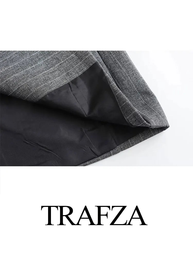 TRAFZA Spring 2 Piec Suits For Women V Neck Long Sleeves Single
