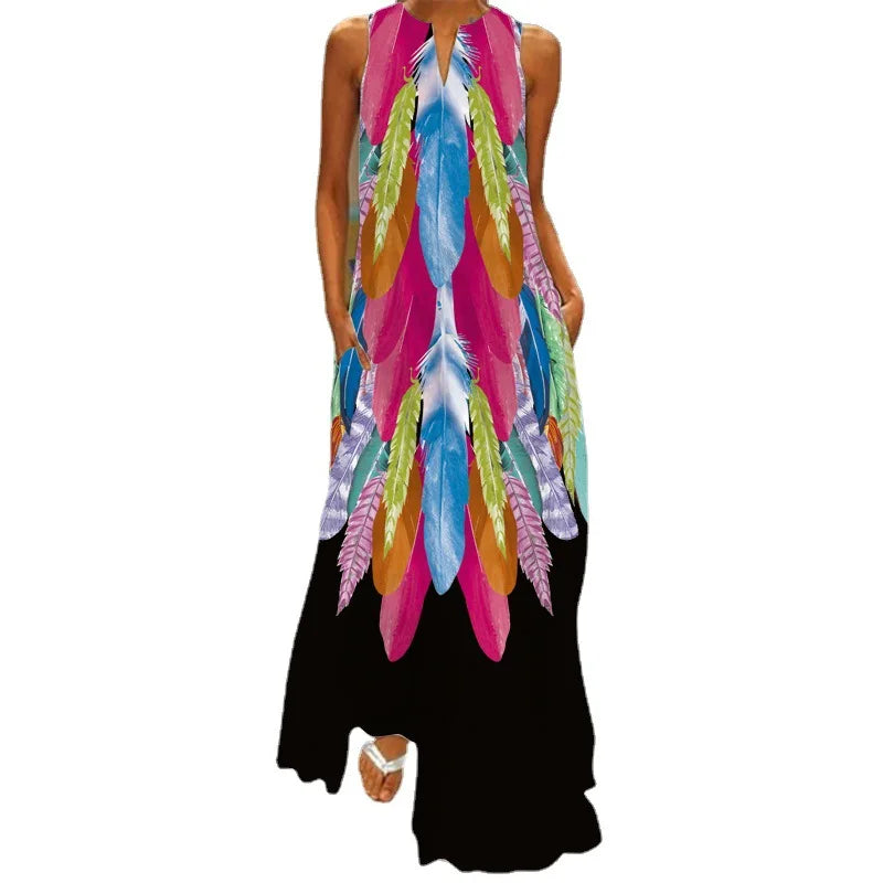 Women Summer Long Women's Dress Black Sleeveless Loose Face Print Elegant Party Dresses For Women 2023 Casual Beach Dress Female
