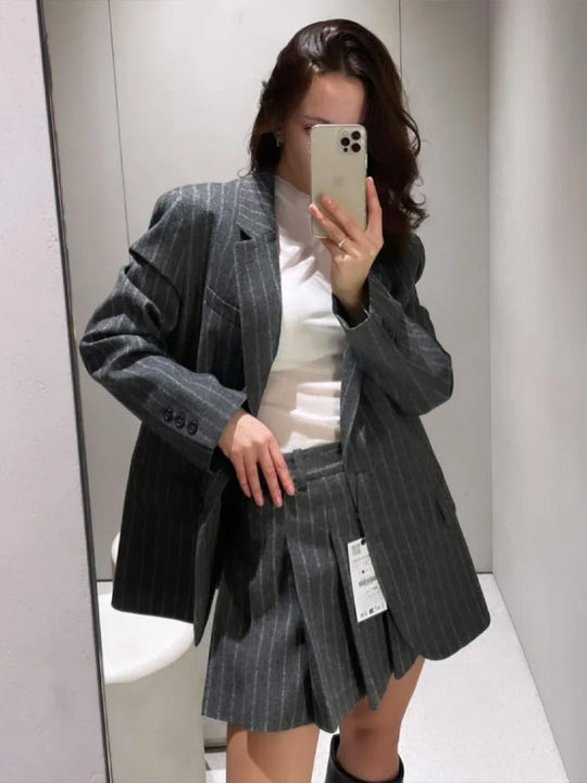 TRAFZA Spring 2 Piec Suits For Women V Neck Long Sleeves Single