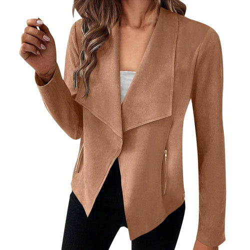 Women's Suit Jacket Solid Suede Lapel Zipper Pocket Office Commuting