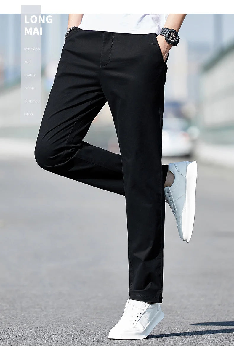 Top Grade 98% Cotton New Brand Casual Fashion Streetwear Slim Fit Long Pants Straight Pencil Trousers Men's Clothing