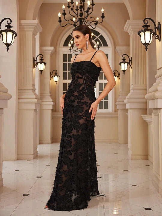 Mingmingxi Formal Occasion Dresses Maxi Black Appliques Dresses For