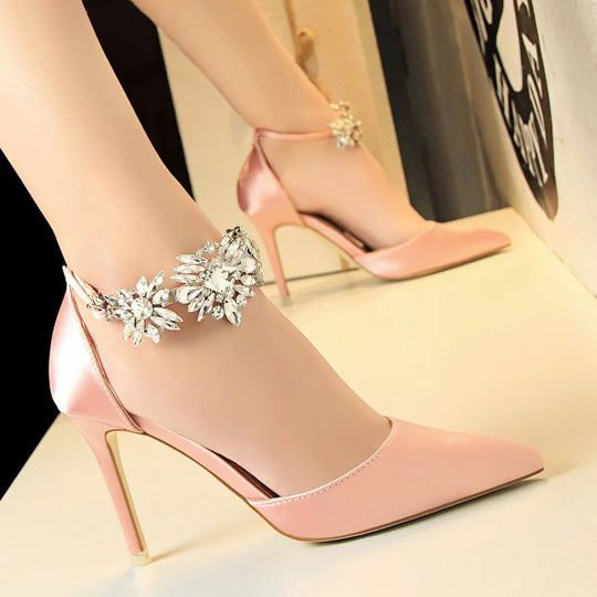 New Arrival Women Sandals High Heels 8Cm Elegant Office Ladies Shoes Women Sandals Silk Material Luxury Singles Party Shoes