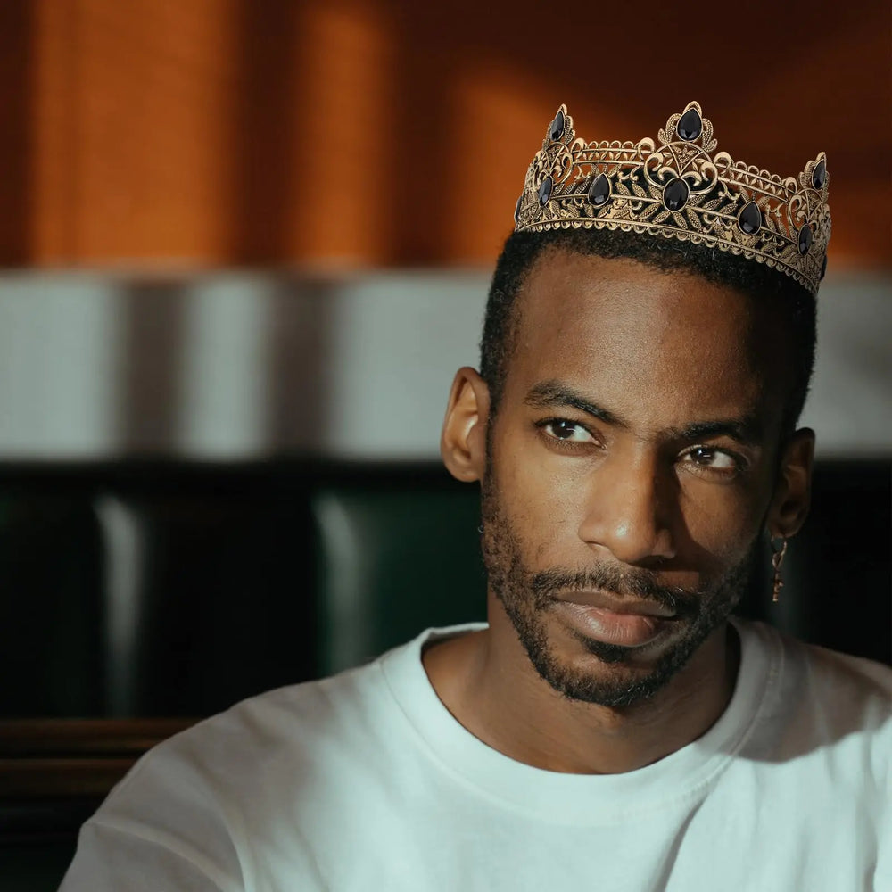 Gold Color King Crowns for Men, Royal Crown with Black Rhinestone, Birthday Crown for Men, Wedding Cosplay Prom Party Decoratios