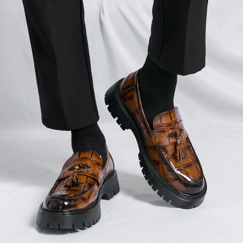 Business Tassel Loafers Shoes Slip on Casual Thick Bottom Leather Black Dress Party Shoes Boat Loafers For Man Fashion Moccasins