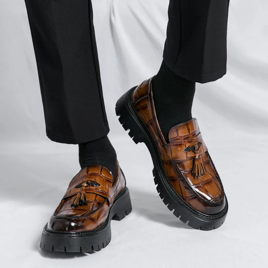 Business Tassel Loafers Shoes Slip on Casual Thick Bottom Leather Black Dress Party Shoes Boat Loafers For Man Fashion Moccasins