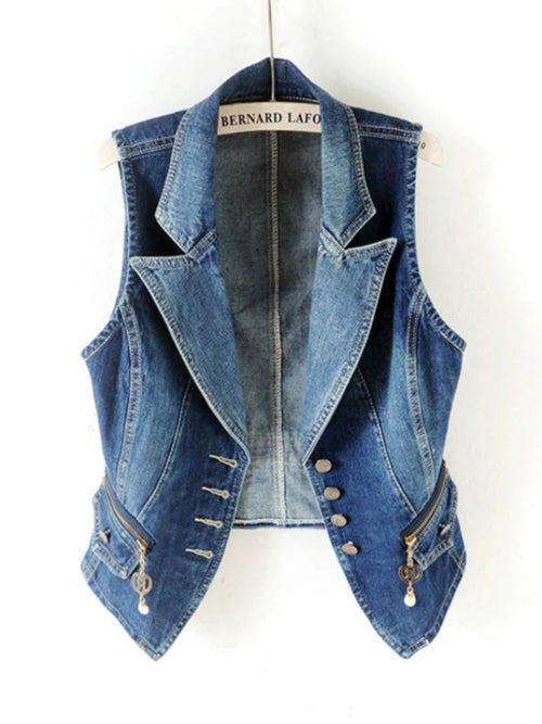 PTKPCC Casual Female Tops Women Denim Vest Jacket Spring Autumn