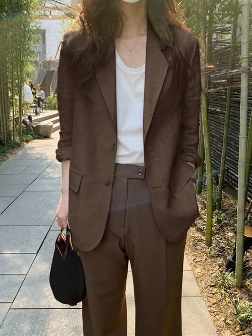 ZANZEA Women Elegant Cotton Jackets Suits Loose Vintage Work Coats
