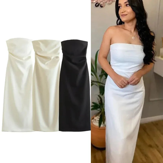 ASDS 2024 off shoulder black white long dress women bodycon beige midi