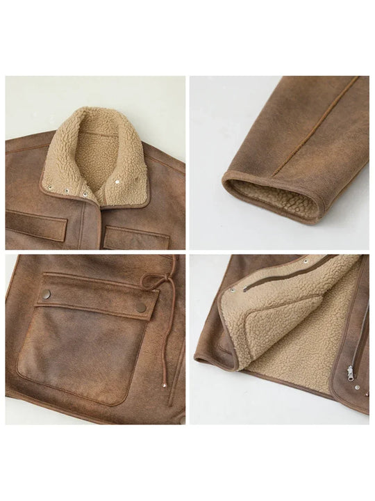 CHIC VEN Women's Jackets Thick Warm Solid Suede Reversible Jacket
