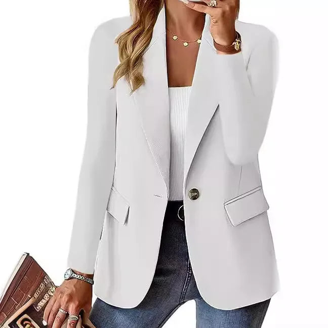 Women's Blazer Suit Long Sleeved Solid Color Notched Collar Suit