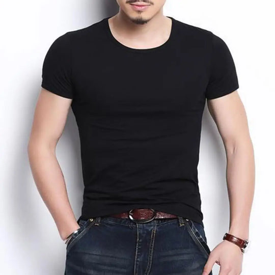 Men's Summer T-Shirt Cotton O-Neck V Neck Solid Color Short