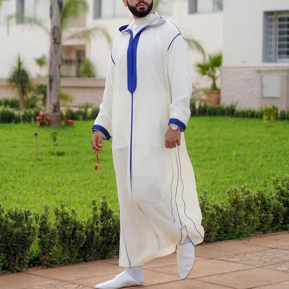 Muslim Robes Men Clothing Kaftan Eid Thobe Kurta Arab Turkish Dress Dubai Islam Habit Ethnic Leisure Long Sleeve Jalabiya