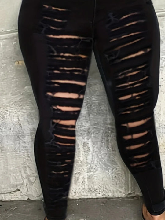 LW Mid Waist High Stretchy Ripped Solid Color Skinny Jeans Women's Clothing Street Style Denim Jeans Casual Bottoms Daily Pants