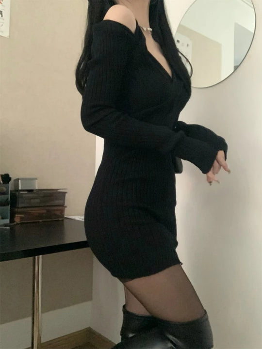 Autumn Winter Sexy Hot Long Sleeve Knit Dress Women Party Bodycon
