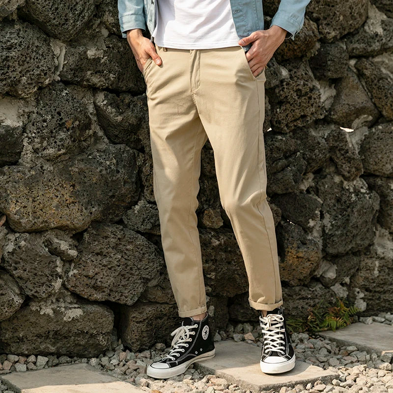 OUSSYU Spring Summer New Casual Pants Men Cotton Slim Fit Chinos