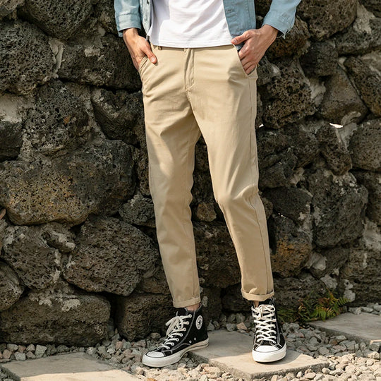 OUSSYU Spring Summer New Casual Pants Men Cotton Slim Fit Chinos