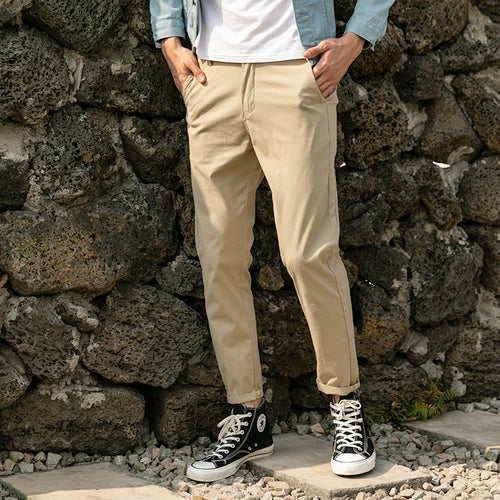 OUSSYU Spring Summer New Casual Pants Men Cotton Slim Fit Chinos