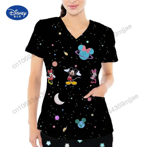 Fashion Vintage Y2k Tops V-neck Anime T-shirt Pocket Woman Clothes