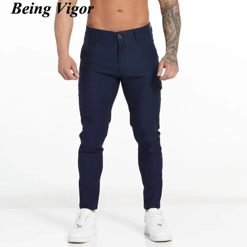 Being Vigor Inch Size Solid Cotton Business Casual Mens Pants Slim Fit