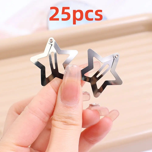 25/50Pcs Star Hair Clips for Girls Filigree Star Metal Snap Clip