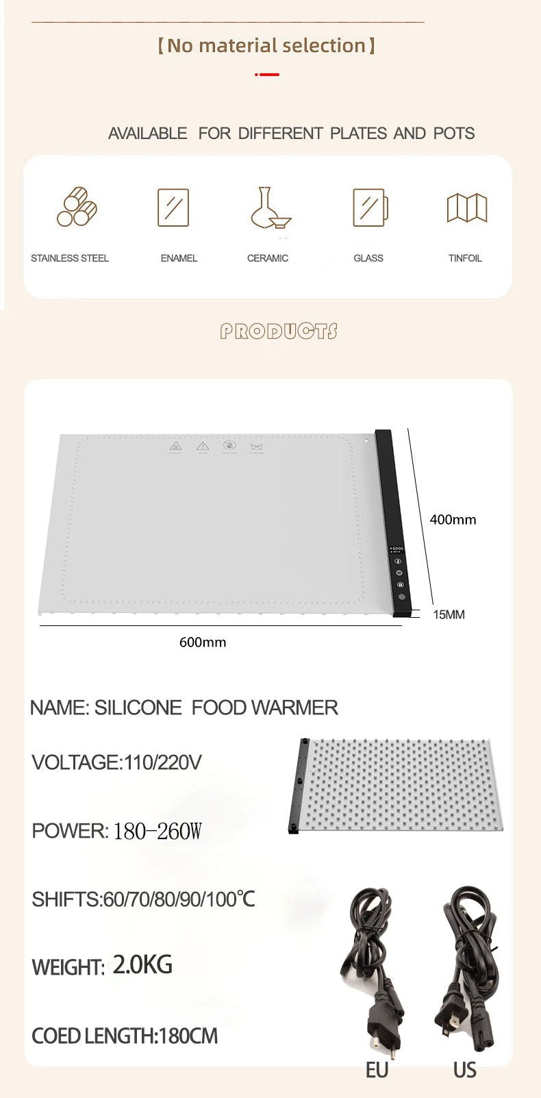 Silicone Heating Mat for Food Warming Trays for Buffets Party with