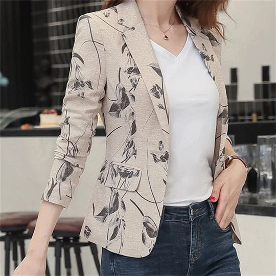 2023 Spring Autumn Women New Printed Small Suit Jacket Female Long