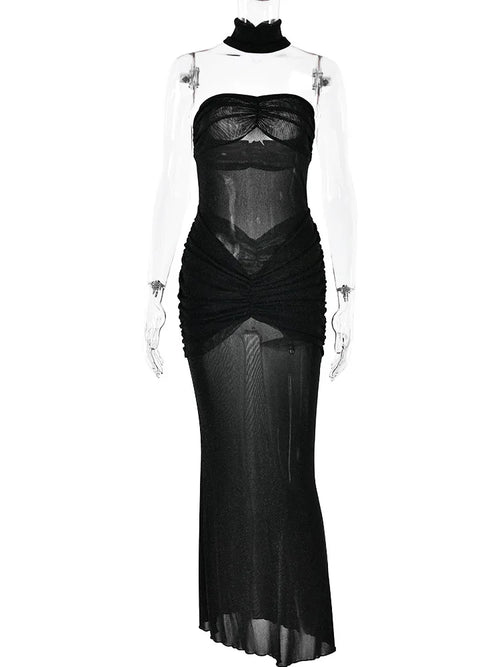 Articat Sexy Strapless Mesh Double-layer Perspective Dress For Women's
