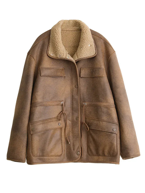 CHIC VEN Women's Jackets Thick Warm Solid Suede Reversible Jacket