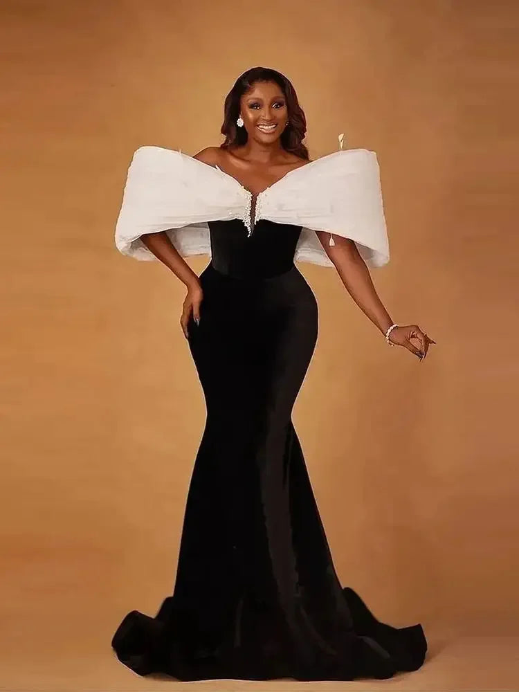 Black And White Beads Mermaid Evening Dress