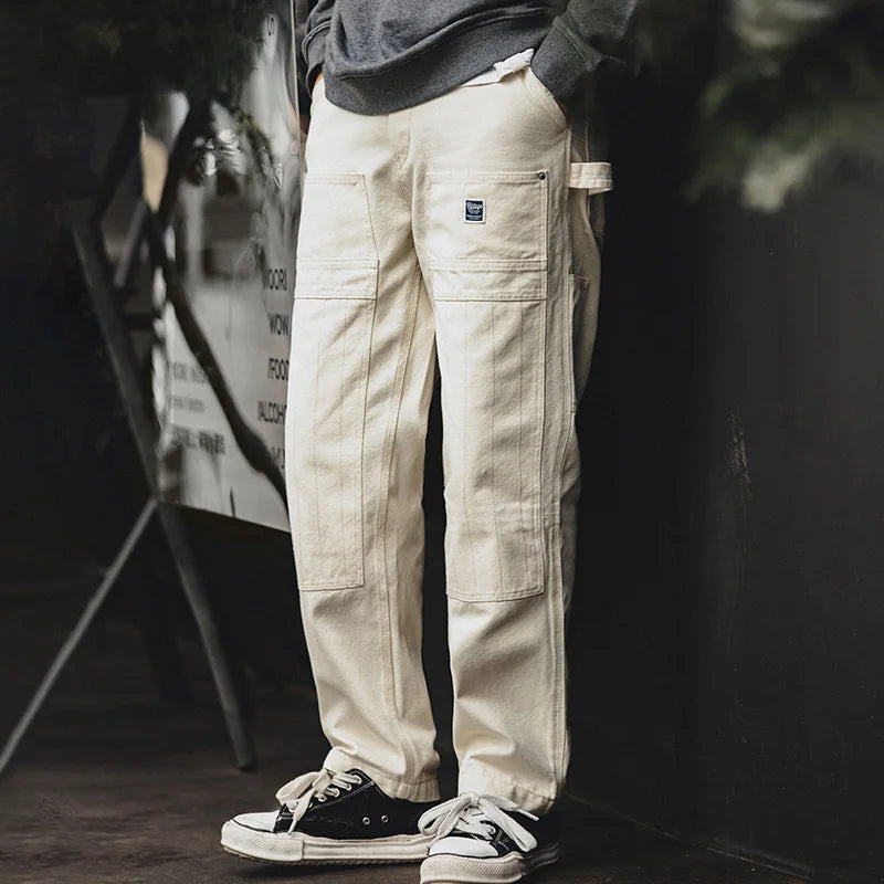 Maden Multi Pockets White Jeans Vintage Baggy Workwear Old Fashion