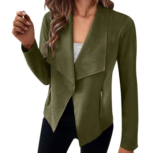 Women's Suit Jacket Solid Suede Lapel Zipper Pocket Office Commuting