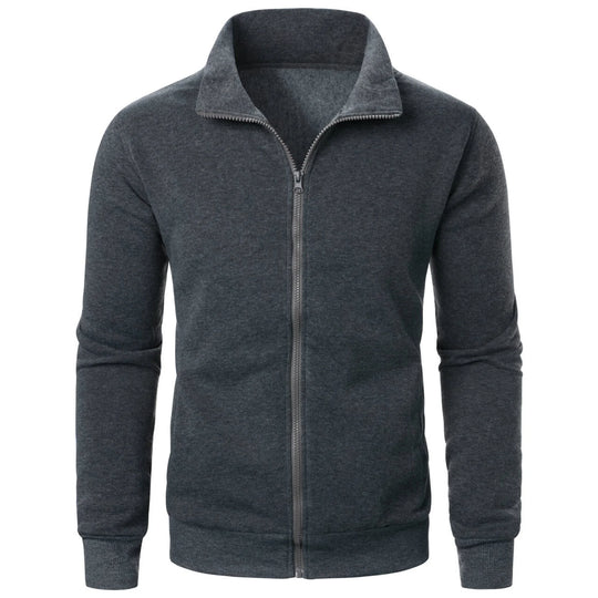 Men's casual sports zipper stand collar hoodie coat men's solid color
