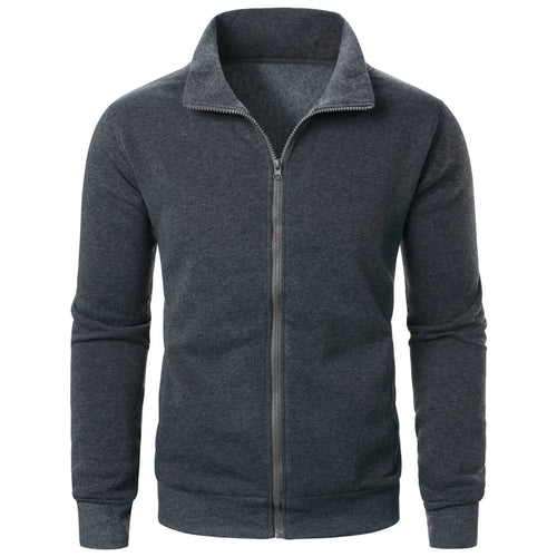 Men's casual sports zipper stand collar hoodie coat men's solid color