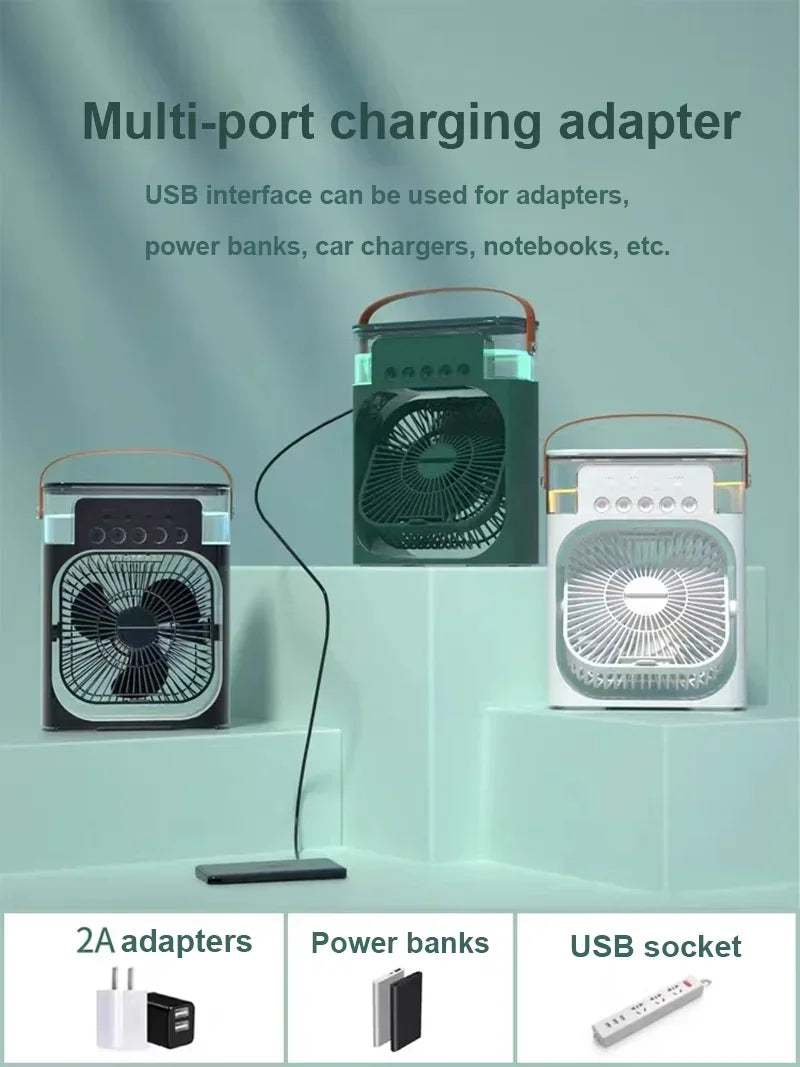 NEW Portable Humidifier Fan Air Conditioners USB Electric Fan LED Night Light Water Mist Fun 3 In 1 Air Cooler Humidifie ForHome