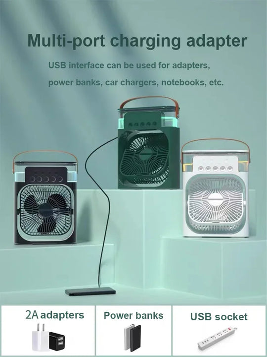 NEW Portable Humidifier Fan Air Conditioners USB Electric Fan LED Night Light Water Mist Fun 3 In 1 Air Cooler Humidifie ForHome