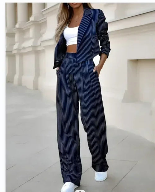 Mandylandy Casual Striped Suits Women Outfits Summer Short Style Lapel
