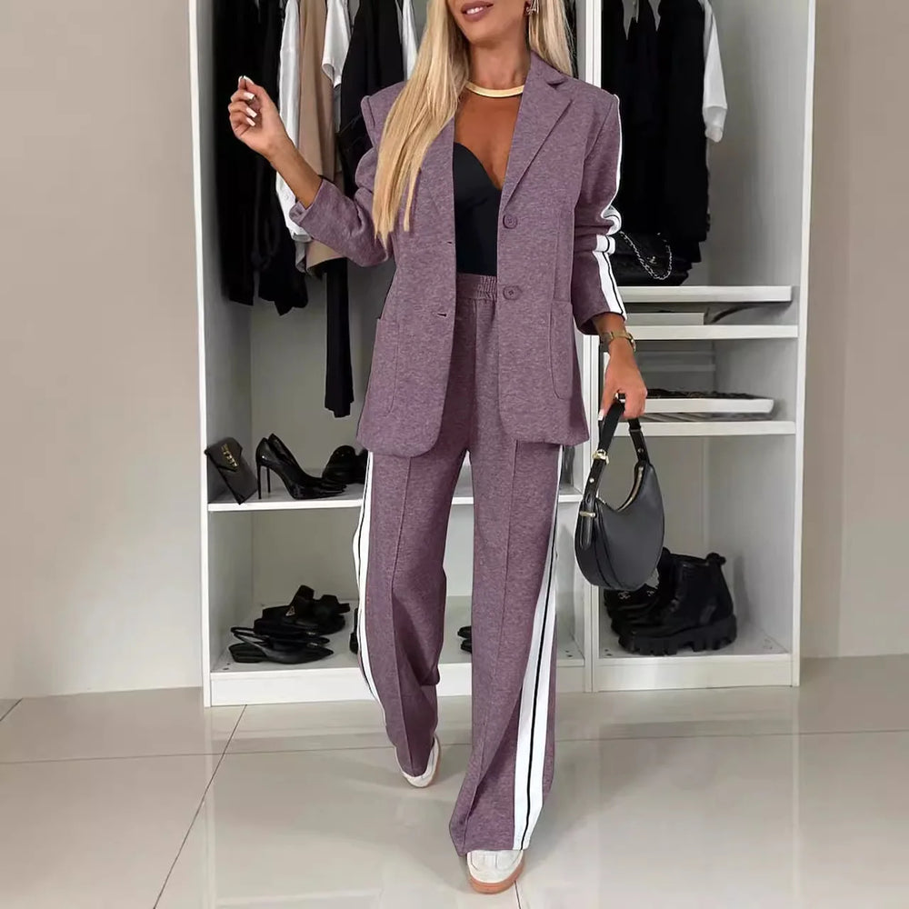 2 Piece Set Women Set Winter Fall Fashion V-neck Long Sleeve Blazer