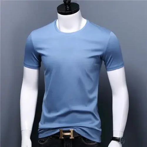 Men's Casual Turtleneck T-Shirts Short Sleeve Solid Slim Fit Silk High