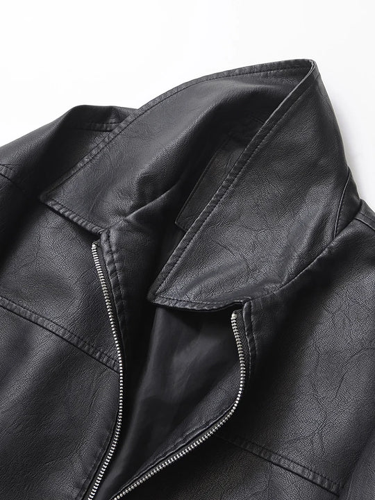 Ailegogo Streetwear Women Retro Loose Short Pu Faux Leather Jacket