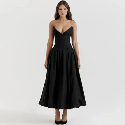 Black Elegant Wedding Events Dress Sexy Strapless Corset Dress Midi