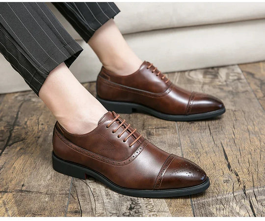 Men's Formal  Shoes Red Sole Fashion Business Casual Party Banquet Daily Retro Carved Lace-up Brogue Dress Wedding Shoes Size 48