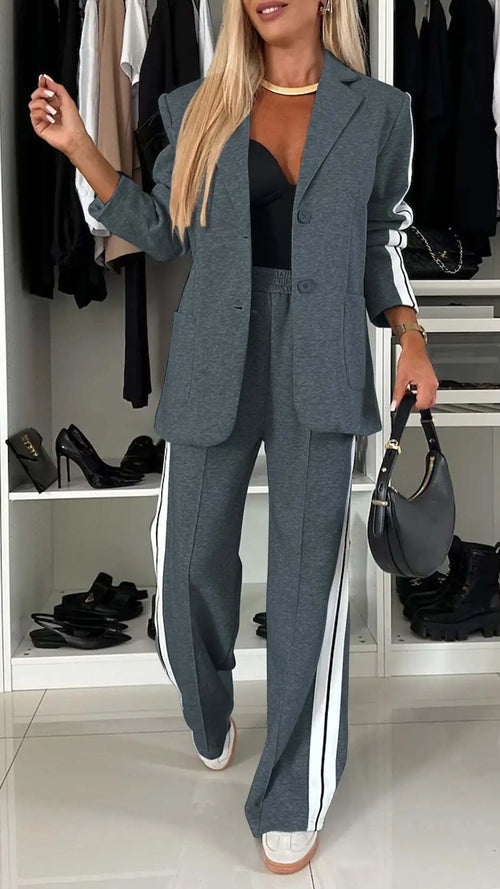 2 Piece Set Women Set Winter Fall Fashion V-neck Long Sleeve Blazer