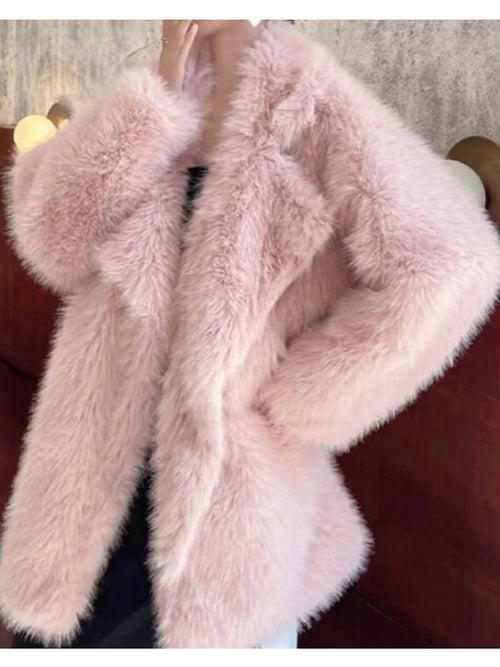 Lautaro Winter Loose Casual Thick Warm Soft Hairy Faux Fur Coat Women