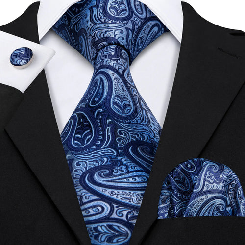Men Tie Gold Navy Blue Striped Silk Tie 3.4" Jacquard Party